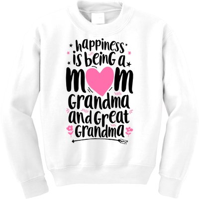 Happiness Is Being A Mom Grandma And Great Grandma Kids Sweatshirt