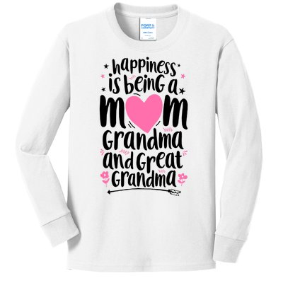 Happiness Is Being A Mom Grandma And Great Grandma Kids Long Sleeve Shirt