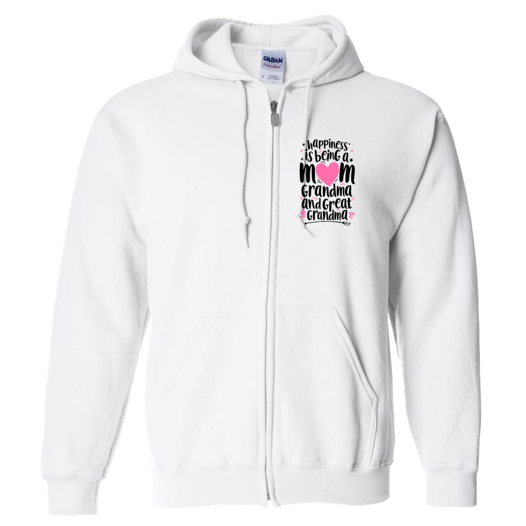 Happiness Is Being A Mom Grandma And Great Grandma Full Zip Hoodie