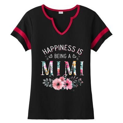 Happiness is being a Mimi Funny Mimi Mother's Day Ladies Halftime Notch Neck Tee