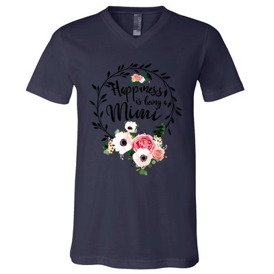 Happiness Is Being A Mimi Floral Decoration V-Neck T-Shirt