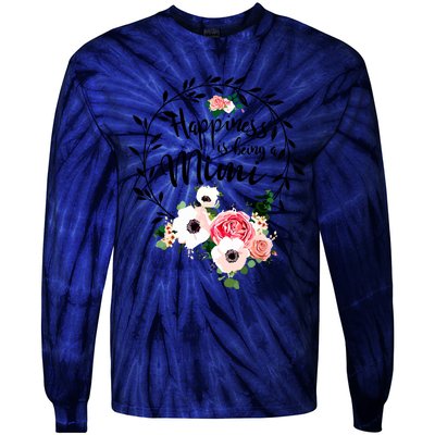 Happiness Is Being A Mimi Floral Decoration Tie-Dye Long Sleeve Shirt