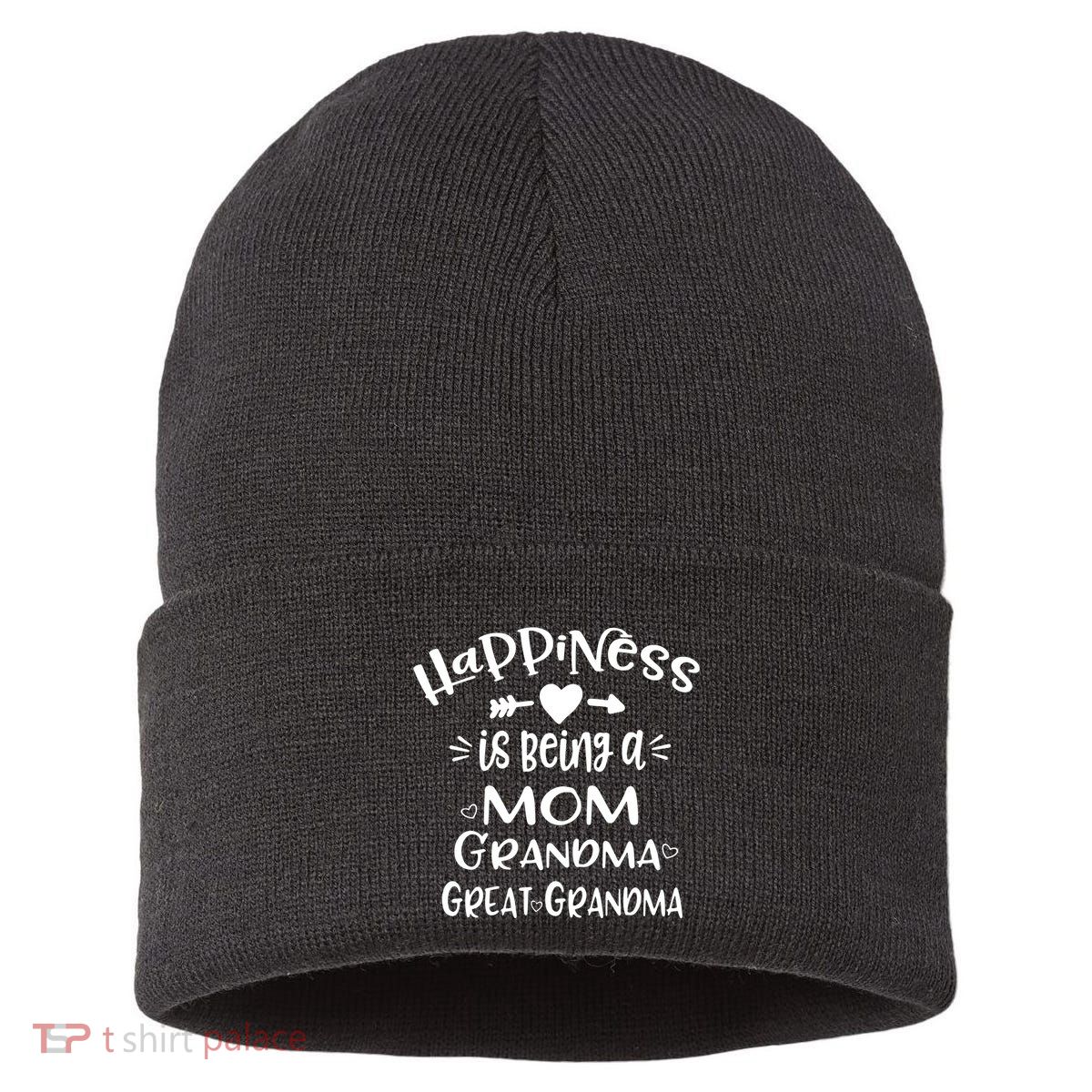Happiness Is Being A Mom Grandma Great Grandma Long Sleeve Sustainable Knit Beanie