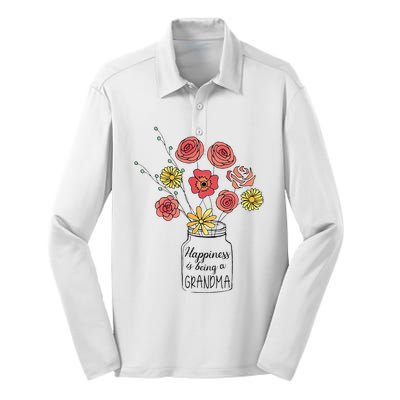 Happiness Is Being A Grandma Flower Mother's Day Silk Touch Performance Long Sleeve Polo