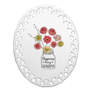 Happiness Is Being A Grandma Flower Mother's Day Ceramic Oval Ornament