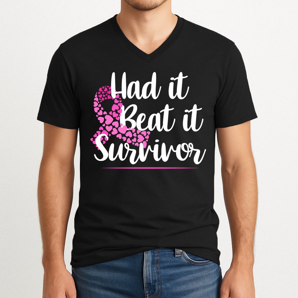 Had It Beat It Survivor Breast Cancer V-Neck T-Shirt