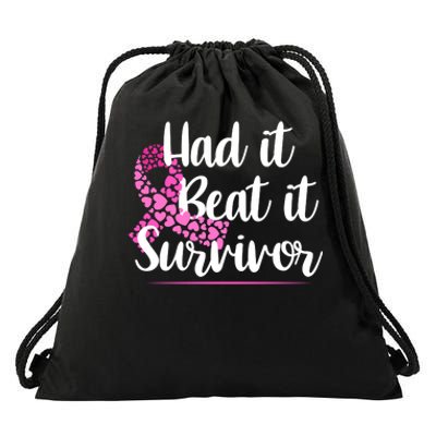 Had It Beat It Survivor Breast Cancer Drawstring Bag