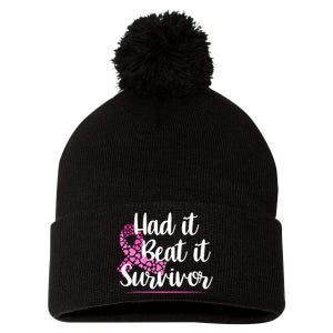 Had It Beat It Survivor Breast Cancer Pom Pom 12in Knit Beanie