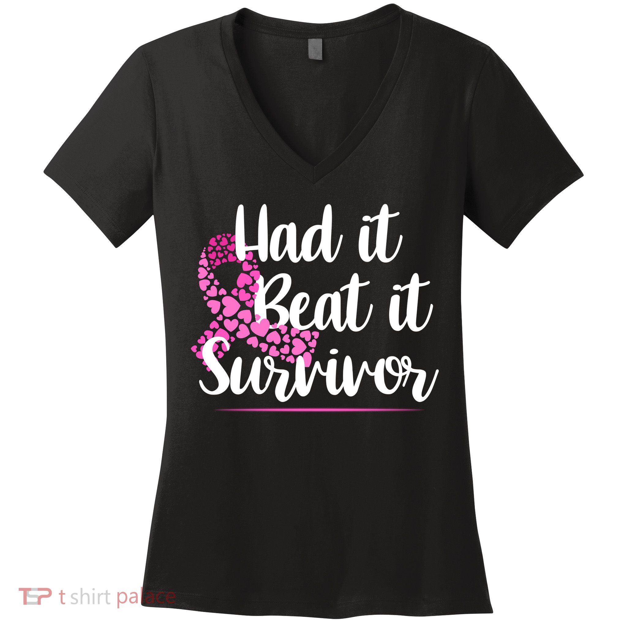 Had It Beat It Survivor Breast Cancer Women's V-Neck T-Shirt