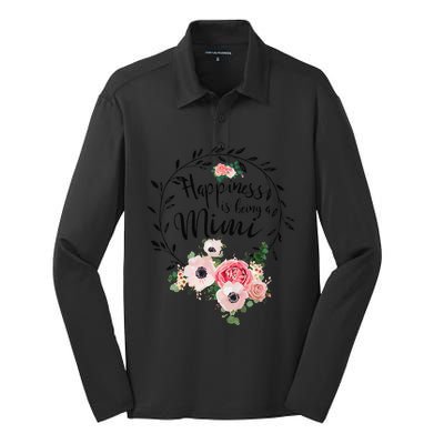 Happiness Is Being A Mimi Floral Decoration Silk Touch Performance Long Sleeve Polo