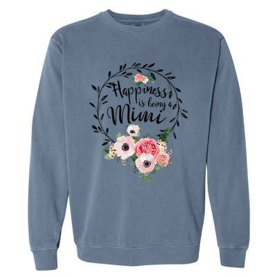 Happiness Is Being A Mimi Floral Decoration Garment-Dyed Sweatshirt