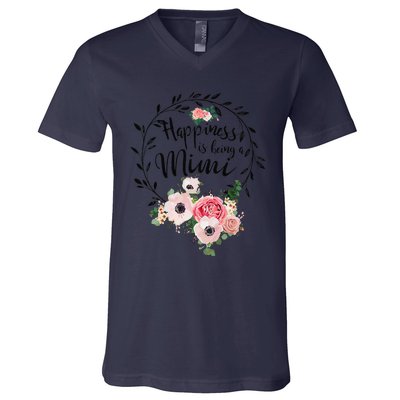 Happiness Is Being A Mimi Floral Decoration V-Neck T-Shirt