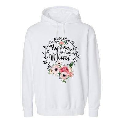 Happiness Is Being A Mimi Floral Decoration Garment-Dyed Fleece Hoodie