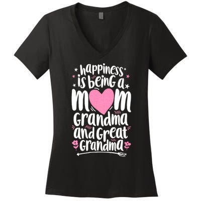 Happiness Is Being A Mom Great Grandma Women's V-Neck T-Shirt