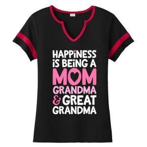 Happiness Is Being A Mom Grandma And Great Grandma Mother Ladies Halftime Notch Neck Tee