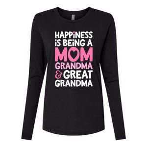 Happiness Is Being A Mom Grandma And Great Grandma Mother Womens Cotton Relaxed Long Sleeve T-Shirt