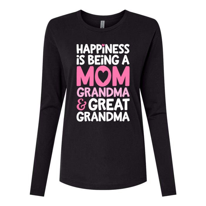 Happiness Is Being A Mom Grandma And Great Grandma Mother Womens Cotton Relaxed Long Sleeve T-Shirt