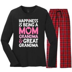 Happiness Is Being A Mom Grandma And Great Grandma Mother Women's Long Sleeve Flannel Pajama Set 