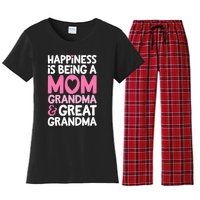 Happiness Is Being A Mom Grandma And Great Grandma Mother Women's Flannel Pajama Set