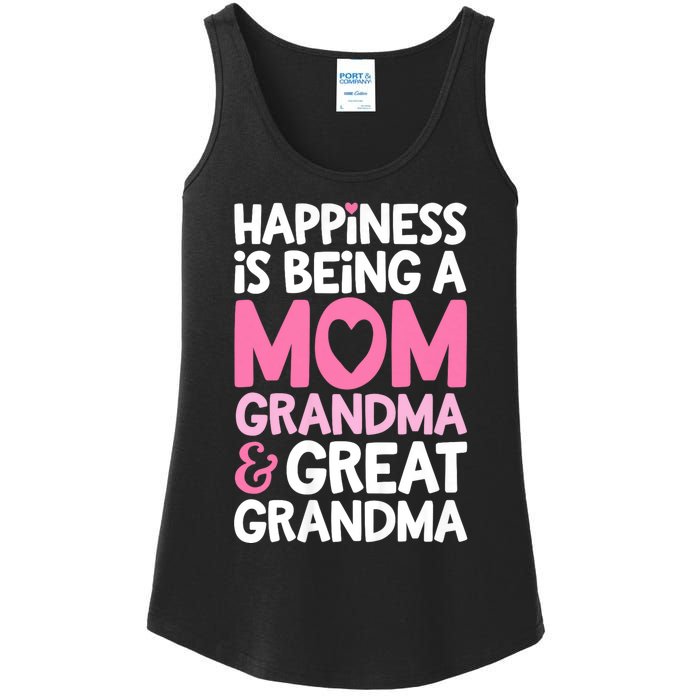 Happiness Is Being A Mom Grandma And Great Grandma Mother Ladies Essential Tank