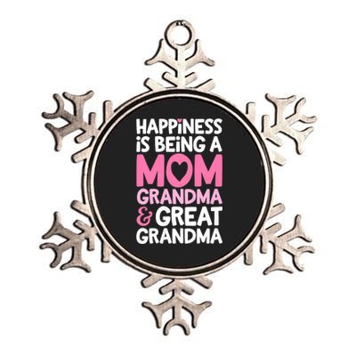 Happiness Is Being A Mom Grandma And Great Grandma Mother Metallic Star Ornament