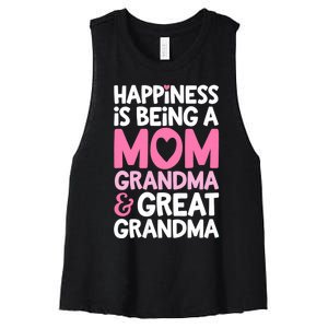 Happiness Is Being A Mom Grandma And Great Grandma Mother Women's Racerback Cropped Tank