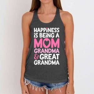 Happiness Is Being A Mom Grandma And Great Grandma Mother Women's Knotted Racerback Tank