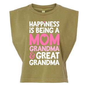 Happiness Is Being A Mom Grandma And Great Grandma Mother Garment-Dyed Women's Muscle Tee