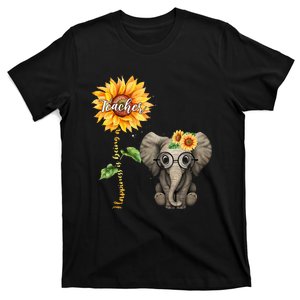 Happiness Is Being A Teacher Sunflower Elephant Hippie Gifts T-Shirt