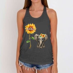 Happiness Is Being A Teacher Sunflower Elephant Hippie Gifts Women's Knotted Racerback Tank