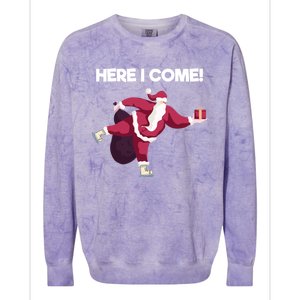 Here I Come Funny Ice Skating Beginner Santa Claus Lover Gift Colorblast Crewneck Sweatshirt