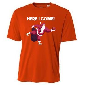 Here I Come Funny Ice Skating Beginner Santa Claus Lover Gift Cooling Performance Crew T-Shirt