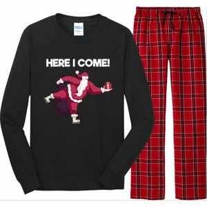 Here I Come Funny Ice Skating Beginner Santa Claus Lover Gift Long Sleeve Pajama Set