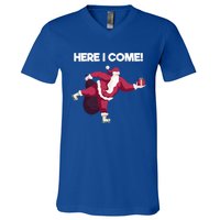 Here I Come Funny Ice Skating Beginner Santa Claus Lover Gift V-Neck T-Shirt