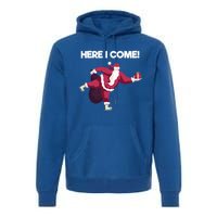 Here I Come Funny Ice Skating Beginner Santa Claus Lover Gift Premium Hoodie