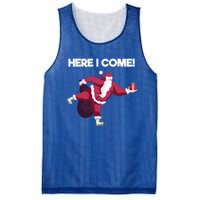 Here I Come Funny Ice Skating Beginner Santa Claus Lover Gift Mesh Reversible Basketball Jersey Tank