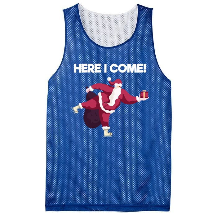 Here I Come Funny Ice Skating Beginner Santa Claus Lover Gift Mesh Reversible Basketball Jersey Tank