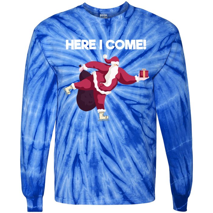 Here I Come Funny Ice Skating Beginner Santa Claus Lover Gift Tie-Dye Long Sleeve Shirt