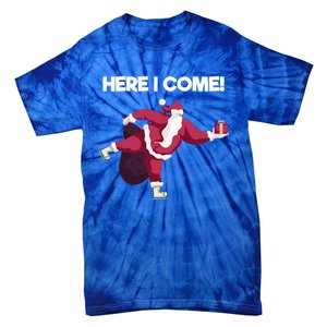 Here I Come Funny Ice Skating Beginner Santa Claus Lover Gift Tie-Dye T-Shirt