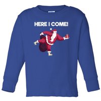 Here I Come Funny Ice Skating Beginner Santa Claus Lover Gift Toddler Long Sleeve Shirt