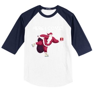 Here I Come Funny Ice Skating Beginner Santa Claus Lover Gift Baseball Sleeve Shirt