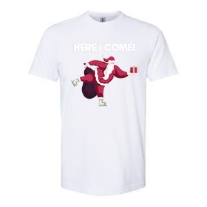 Here I Come Funny Ice Skating Beginner Santa Claus Lover Gift Softstyle CVC T-Shirt