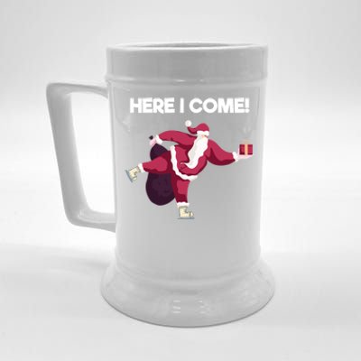 Here I Come Funny Ice Skating Beginner Santa Claus Lover Gift Beer Stein