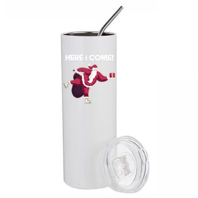 Here I Come Funny Ice Skating Beginner Santa Claus Lover Gift Stainless Steel Tumbler