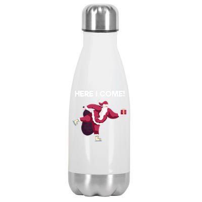 Here I Come Funny Ice Skating Beginner Santa Claus Lover Gift Stainless Steel Insulated Water Bottle