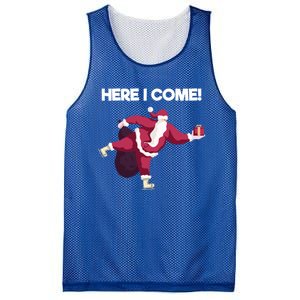 Here I Come Funny Ice Skating Beginner Santa Claus Lover Funny Gift Mesh Reversible Basketball Jersey Tank