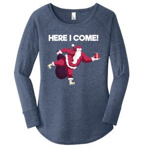 Here I Come Funny Ice Skating Beginner Santa Claus Lover Funny Gift Women's Perfect Tri Tunic Long Sleeve Shirt