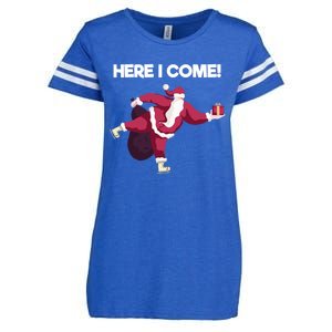 Here I Come Funny Ice Skating Beginner Santa Claus Lover Funny Gift Enza Ladies Jersey Football T-Shirt