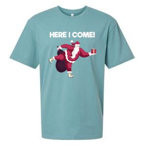 Here I Come Funny Ice Skating Beginner Santa Claus Lover Funny Gift Sueded Cloud Jersey T-Shirt