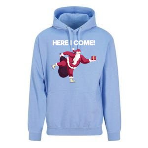 Here I Come Funny Ice Skating Beginner Santa Claus Lover Funny Gift Unisex Surf Hoodie